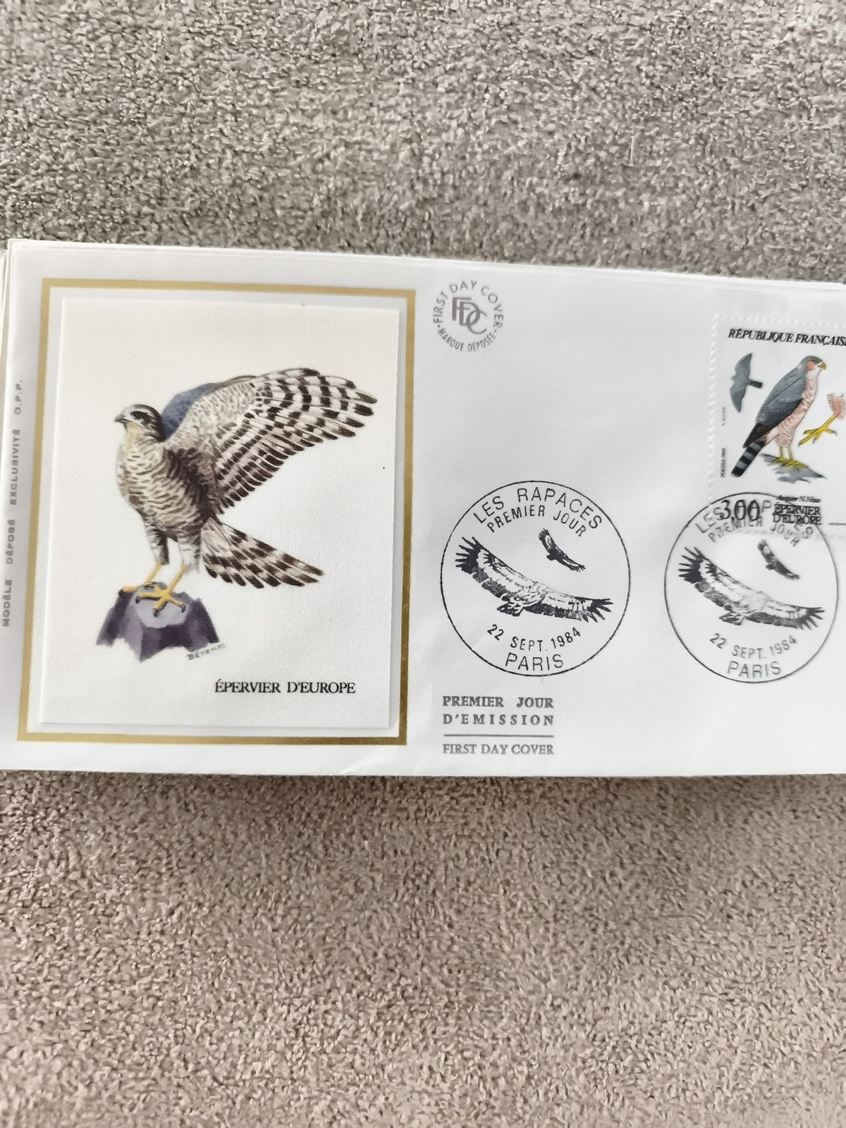 Lettre FDC Premier Jour 1984 Épervier d’Europe Les Rapaces timbre ancien Paris