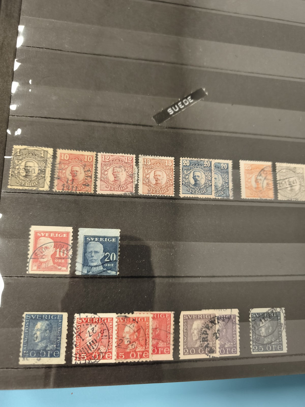Lot anciens timbres oblitérés Suède collection philatélie, portraits et couleurs