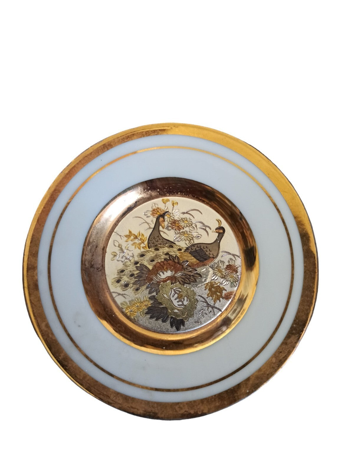 Assiette décorative japonaise THE ART OF CHOKIN dorure 24K paons or et argent