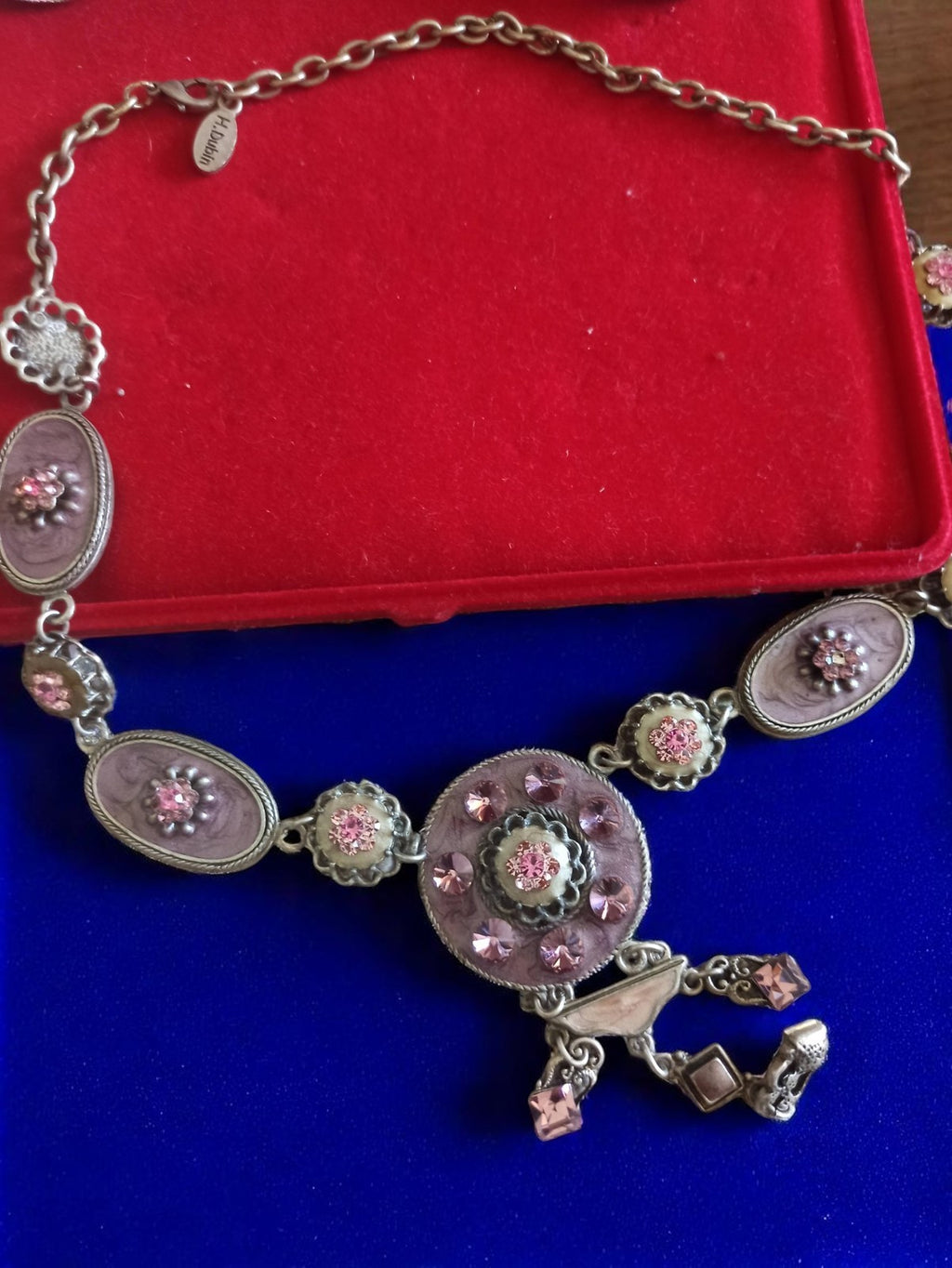Parure vintage Dubin collier boucles d?oreilles fleurs violettes rétro