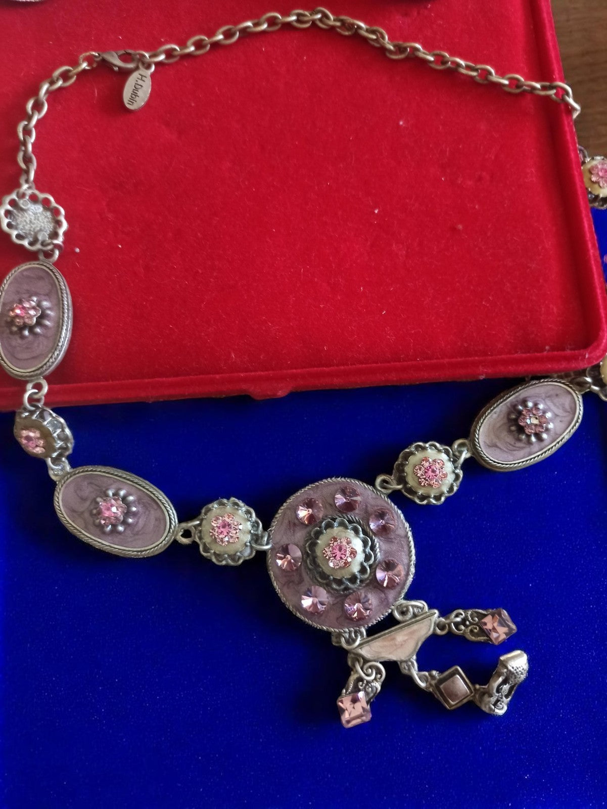 Parure vintage Dubin collier boucles d?oreilles fleurs violettes rétro