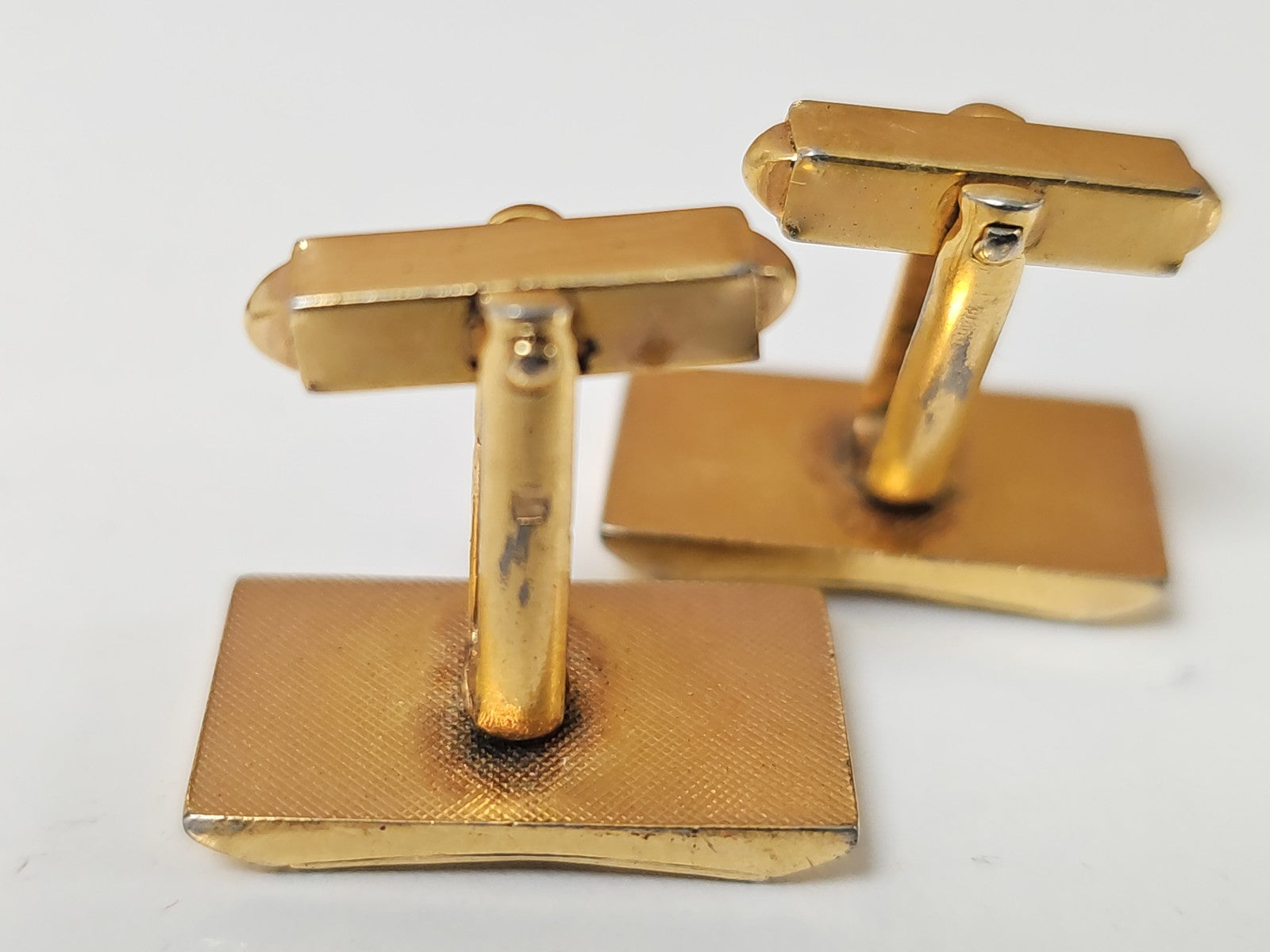 Pair of vintage enameled cufflinks, antique gold plated, retro accessory