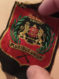 Écusson ancien blason brodé lion couronne E Pluribus Unum vintage