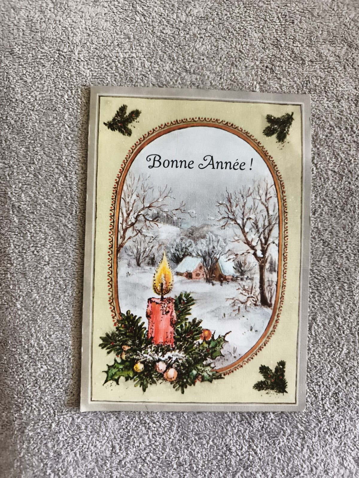 Carte postale Bonne Année hiver bougie paysage neige CPA