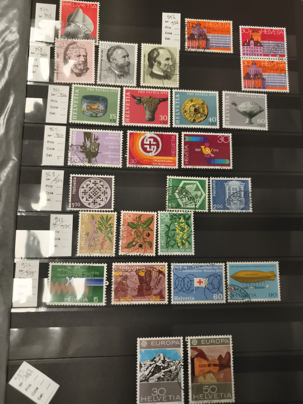 Timbres Suisse Helvetia années 1970, Pro Patria, Pro Juventute, Europa, lot phil