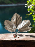 Broche vintage feuilles, finition argentée, bijou fantaisie rétro
