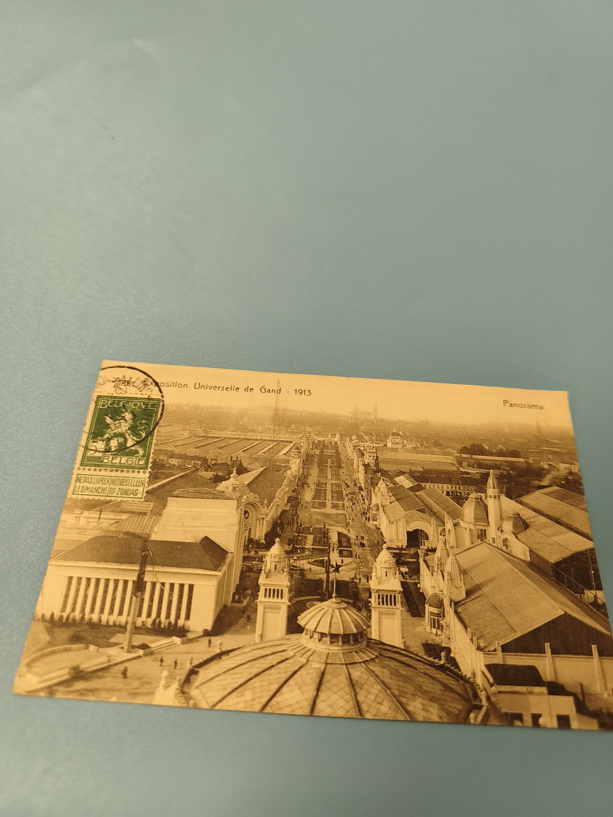 Carte postale ancienne Exposition Universelle Gand 1913 panorama timbre Belgique