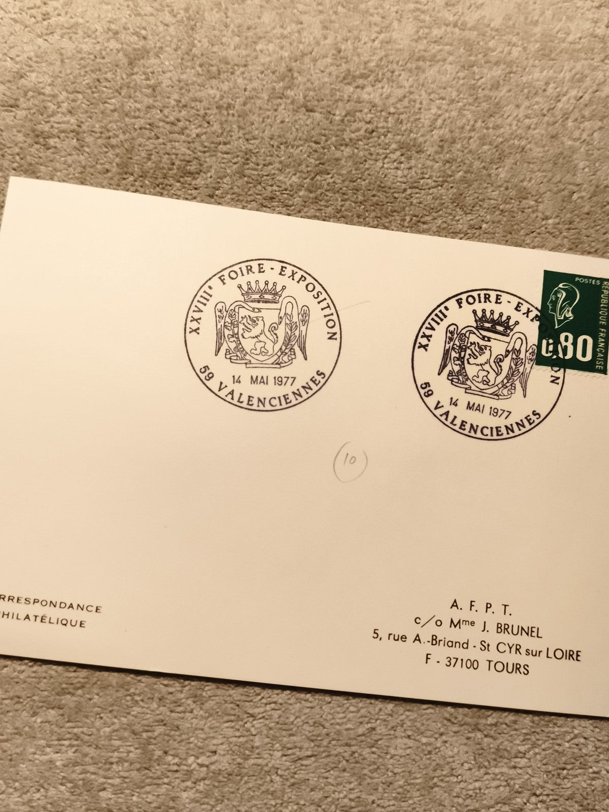 Lettre philatélique Foire Exposition Valenciennes 1977 cachet spécial timbre 0,8