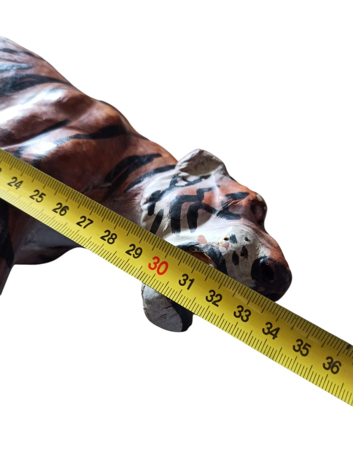 Tigre décoratif papier mâché ancien, sculpture vintage début XXe, figurine art p