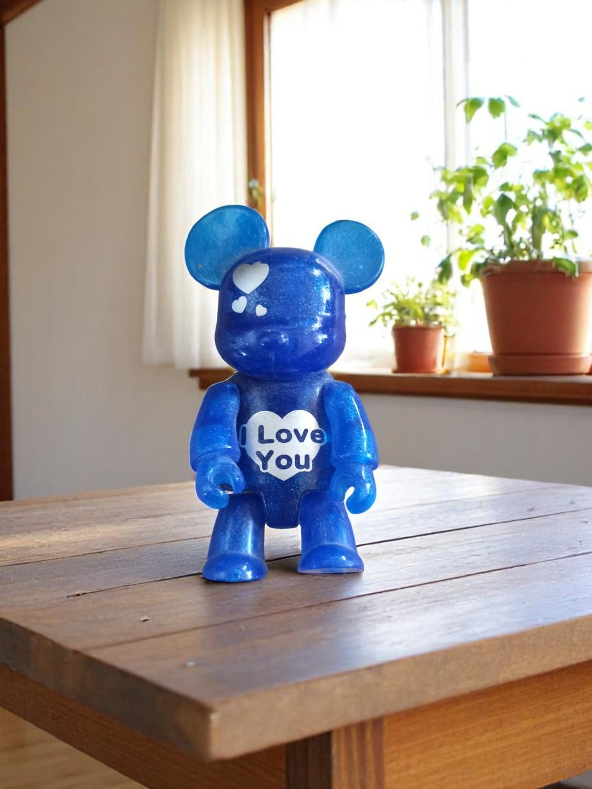 Figurine Bearbrick bleu translucide I Love You Medicom Toy d'occasion