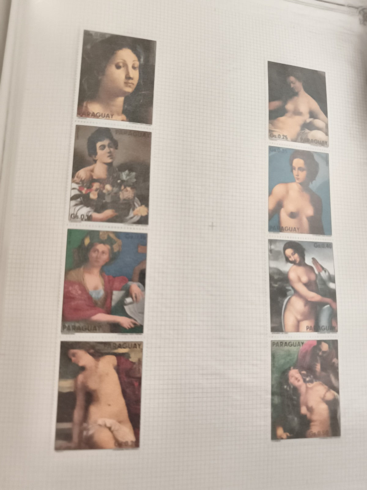 Timbres anciens Paraguay œuvres d’art nus peinture classique philatélie vintage