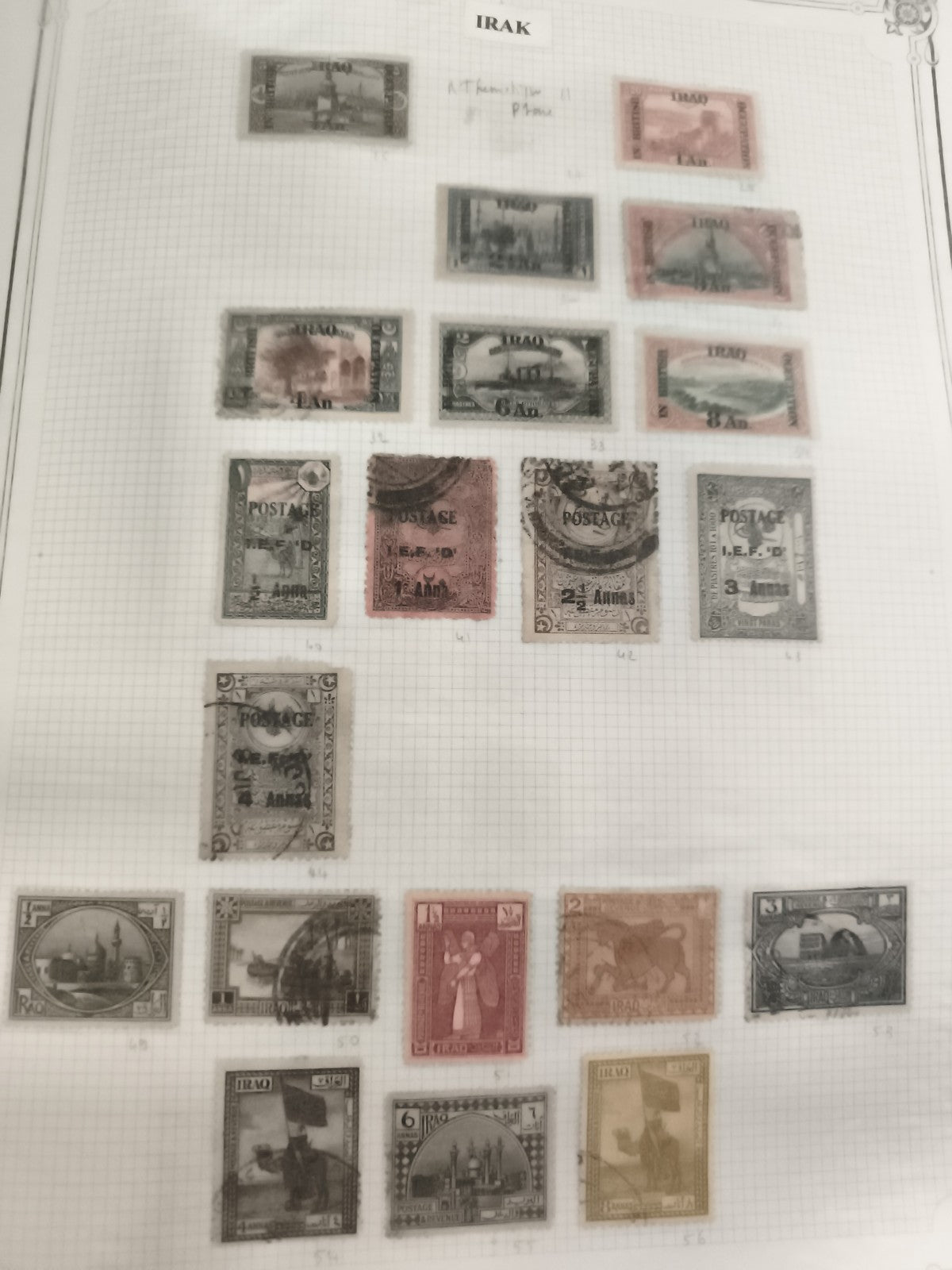 Timbres Irak anciens oblitérés, lot philatélie, paysages, monuments, animaux