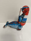 Jouet mécanique phoque cirque tôle peinte, tin toy seal, couleurs vives