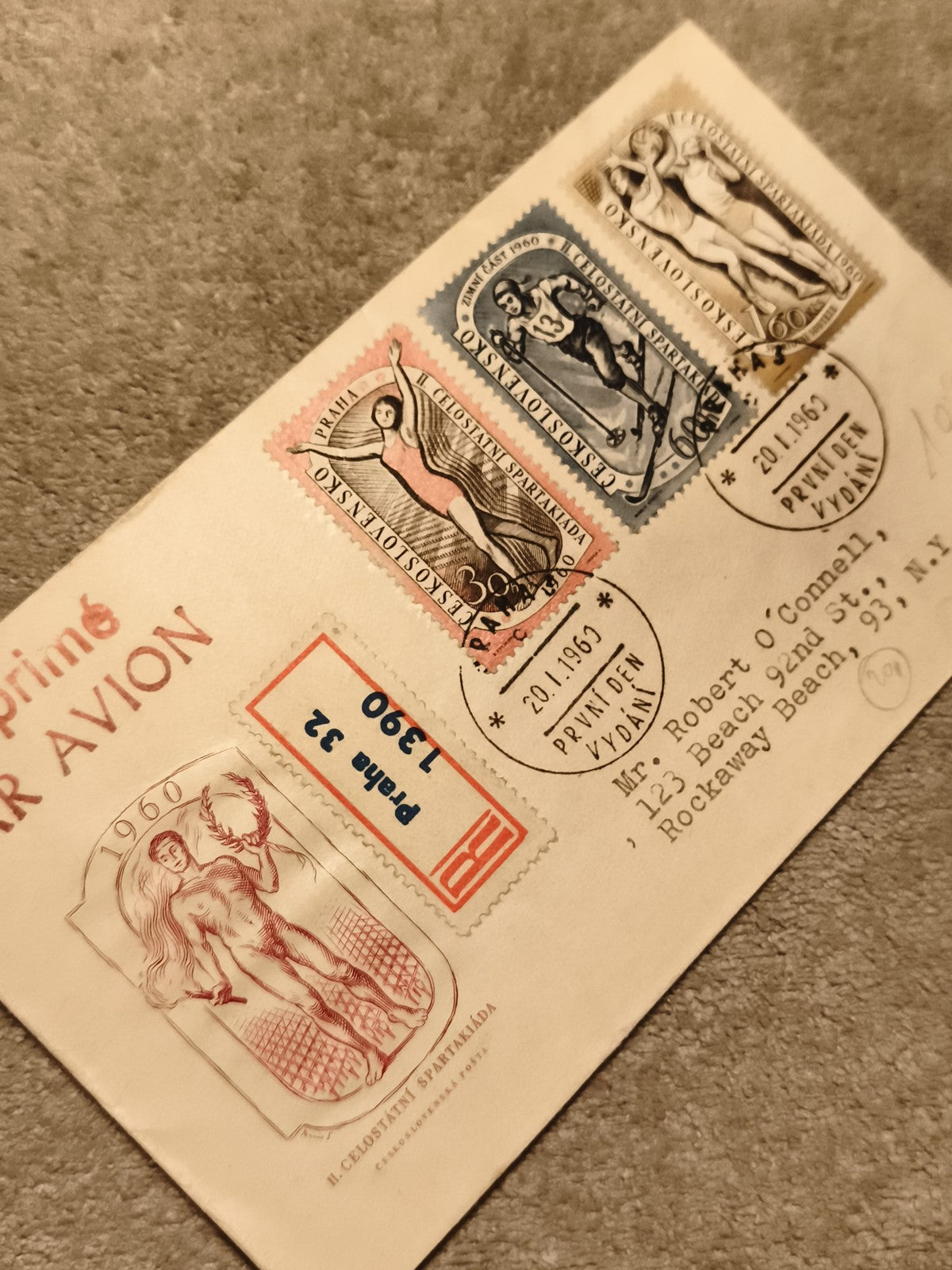 Lettre affranchie Tchécoslovaquie 1960 Spartakiada, 3 timbres sportifs, oblitéré
