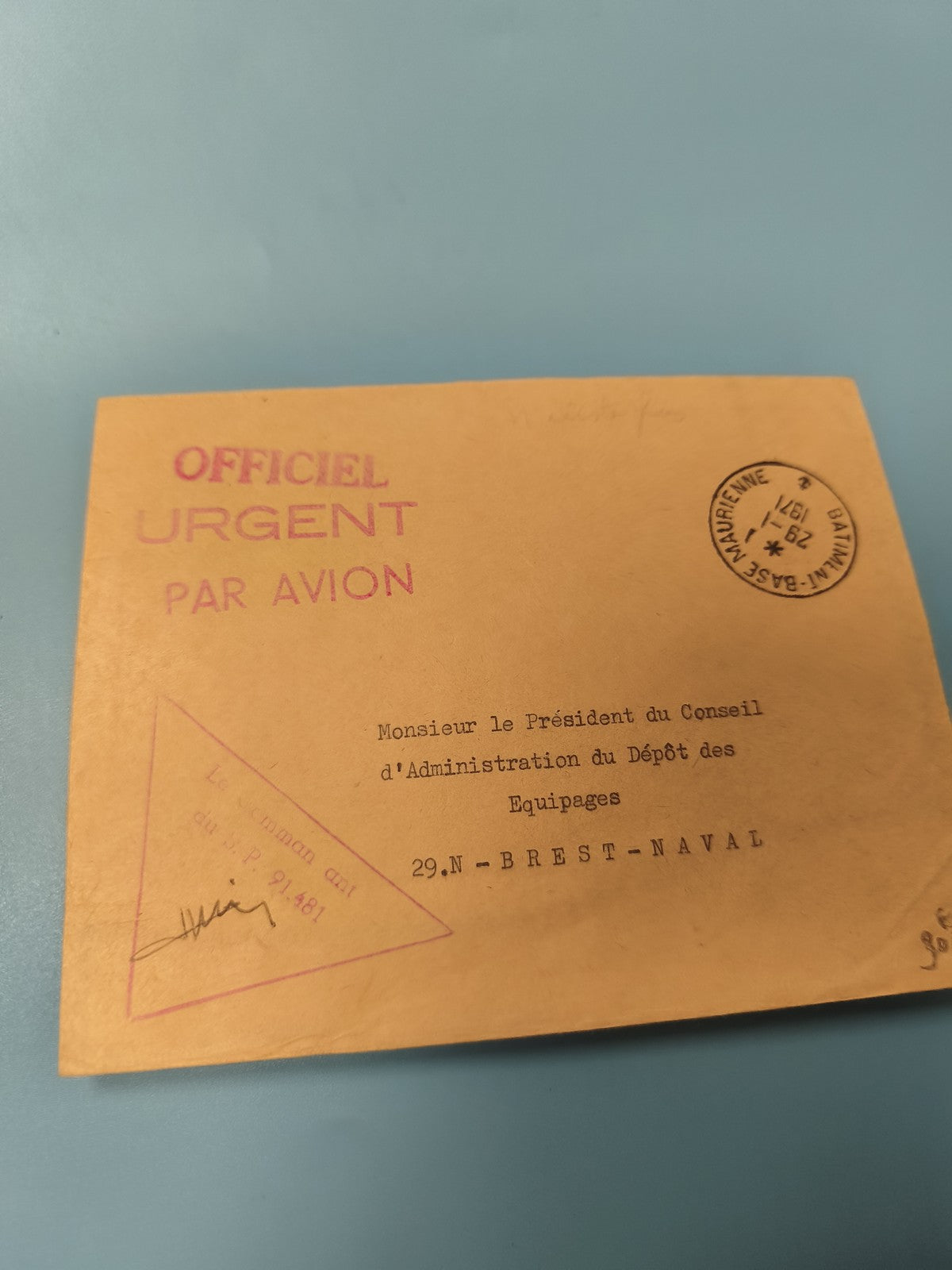 Ancienne enveloppe officielle France urgent par avion 1971 philatélie marine