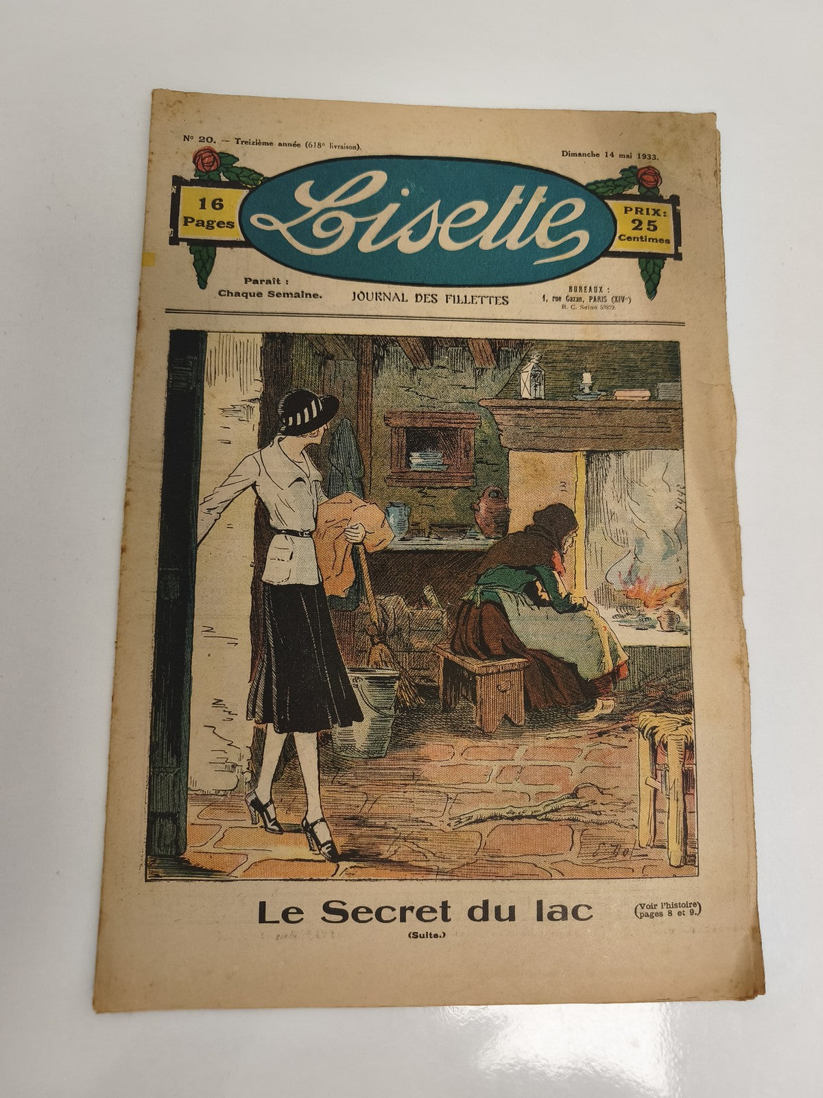Ancien journal Lisette 1933 illustré, 16 pages, Le Secret du lac, vintage presse