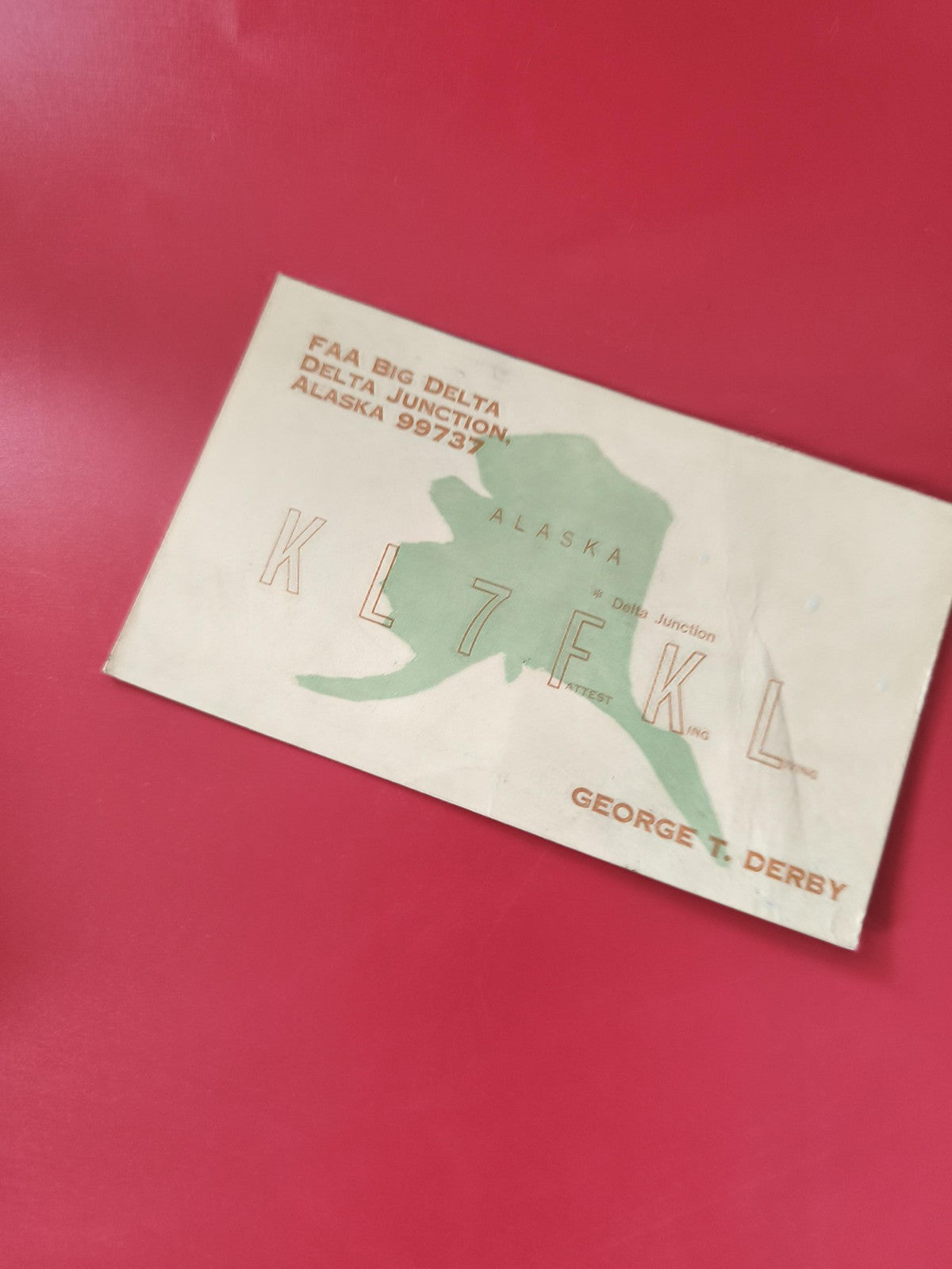 Carte radio Alaska KL7FKL FAA Big Delta Delta Junction visuel vert et beige