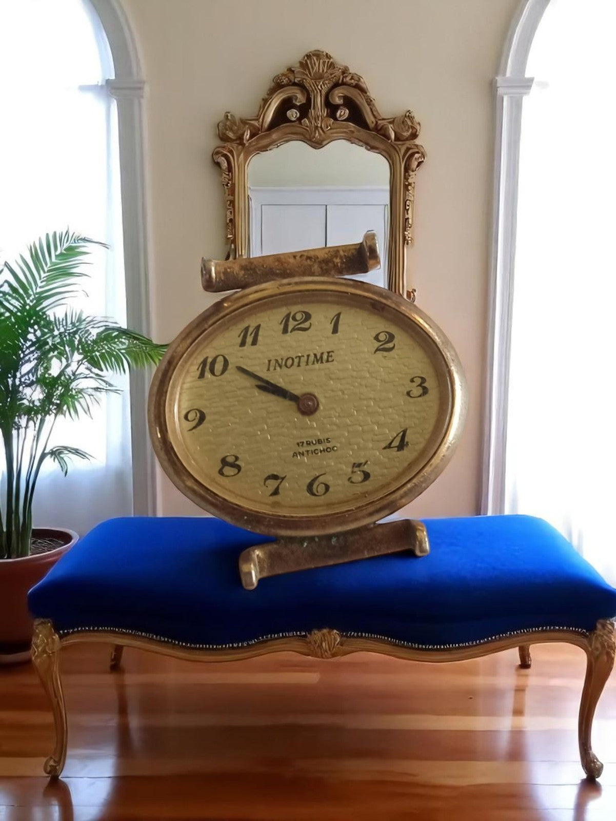 Réveil mécanique vintage Inotime doré, années 60-70, design rétro, 17 rubis