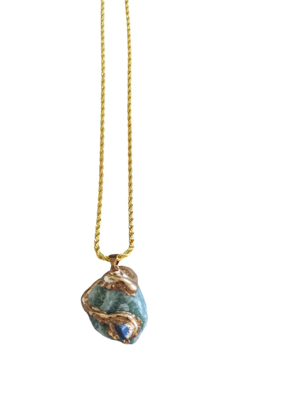 Collier pendentif femme plaqué or pierre verte lapis lazuli aventurine
