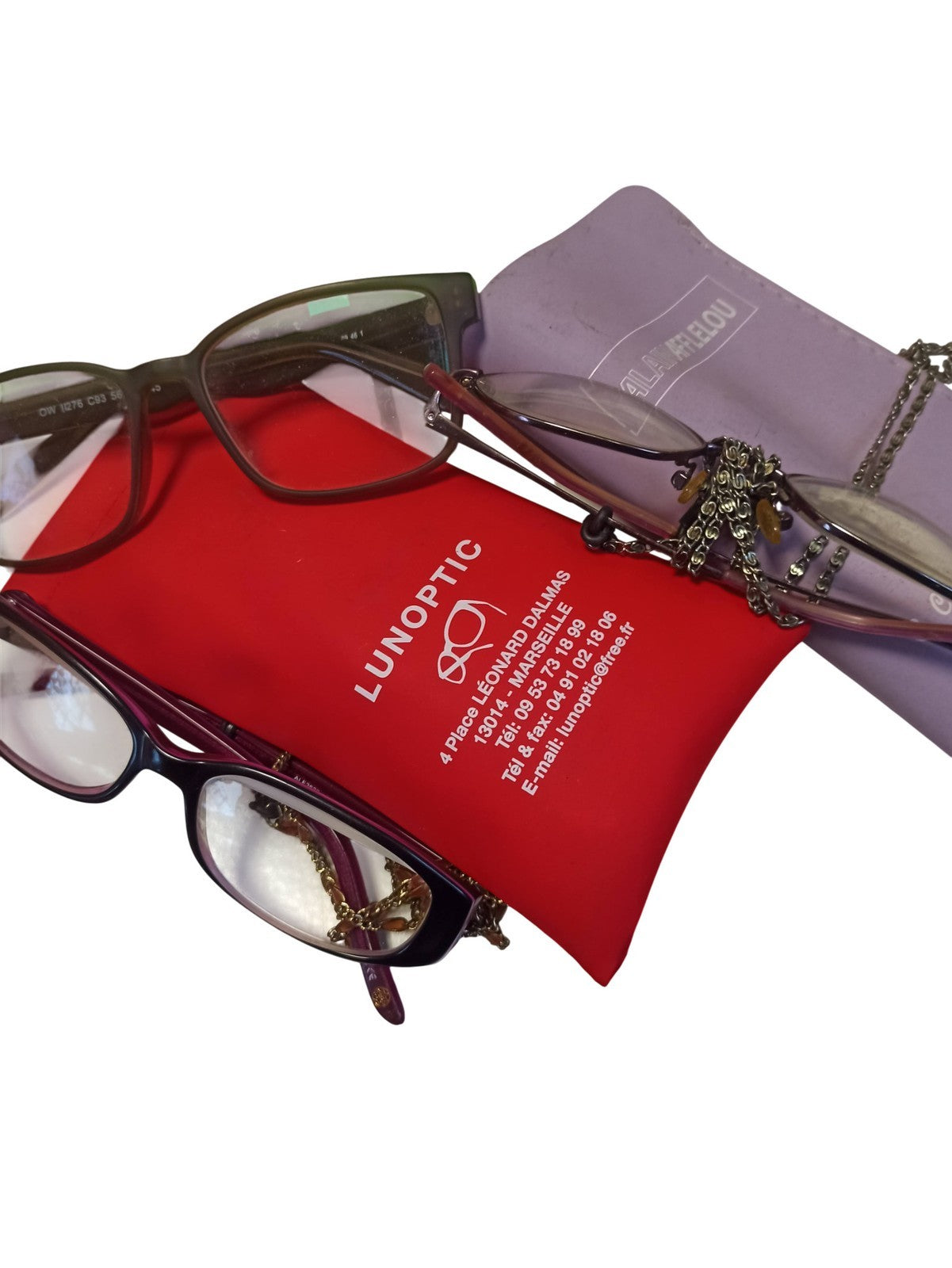 Lot lunettes vintage rétro, montures variées, verres occasions, étuis Lunoptic