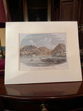 Gravure ancienne Vue de Tegernsee, rivière, art rétro vintage encadré