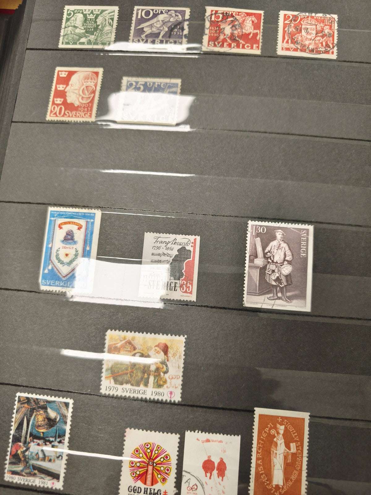 Lot anciens timbres oblitérés Suède collection philatélie motifs variés vintage