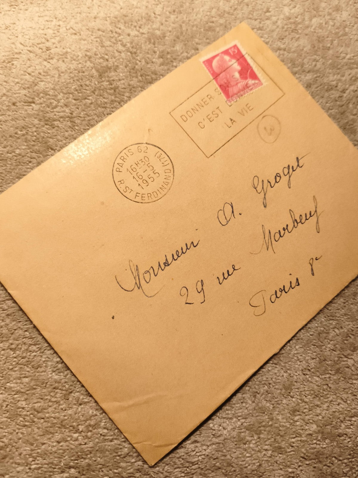 Lettre affranchie France 1955 timbre Marianne rouge oblitération Paris philatéli