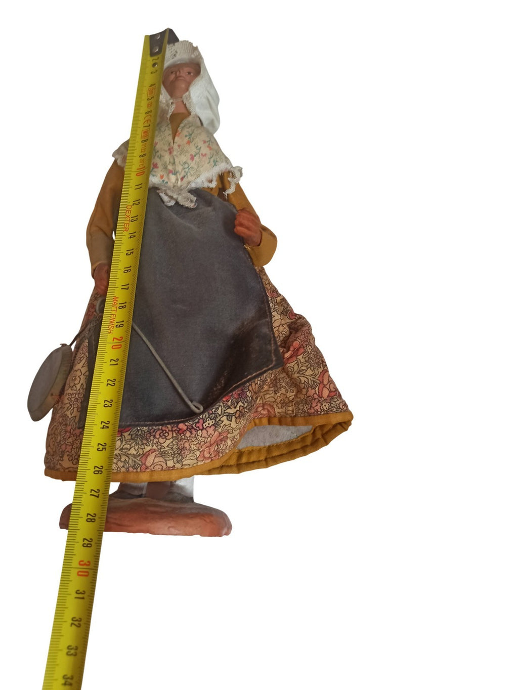 Santon ancien femme provençale signé, figurine vintage crèche, costume floral