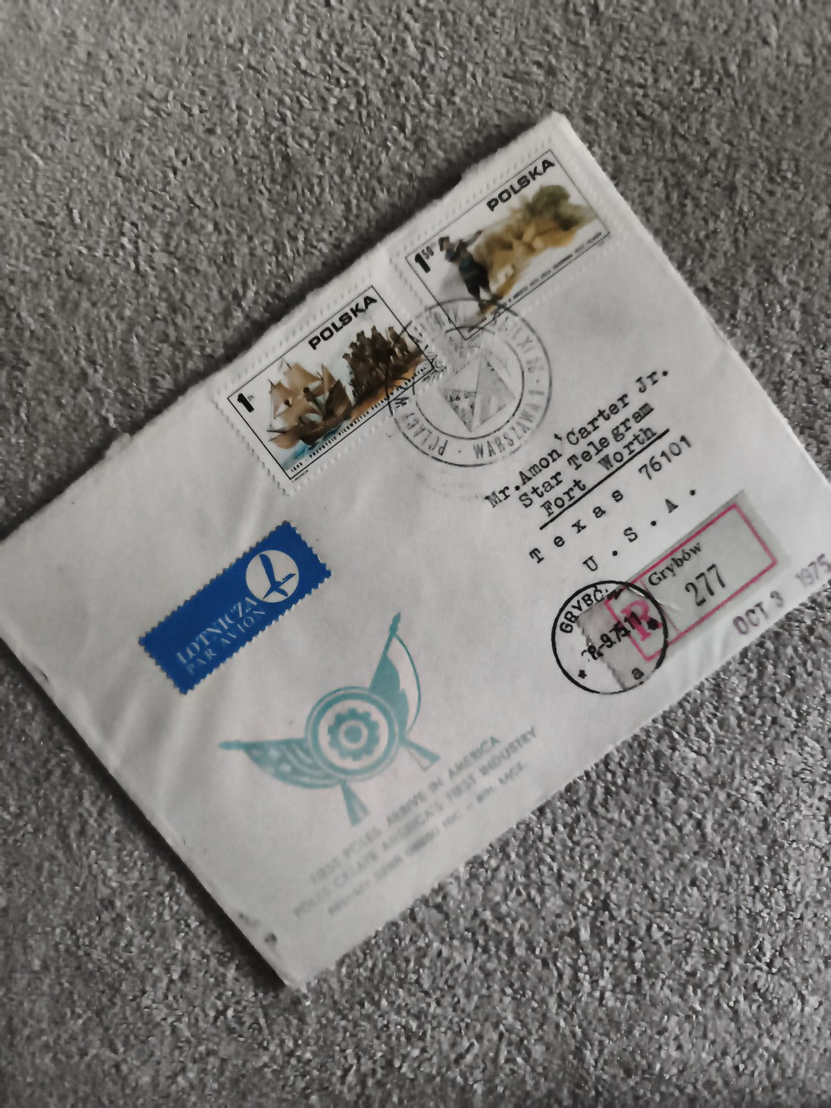 Lettre affranchie Pologne 1975 timbres Polska avion postal philatélie (Ref 1)