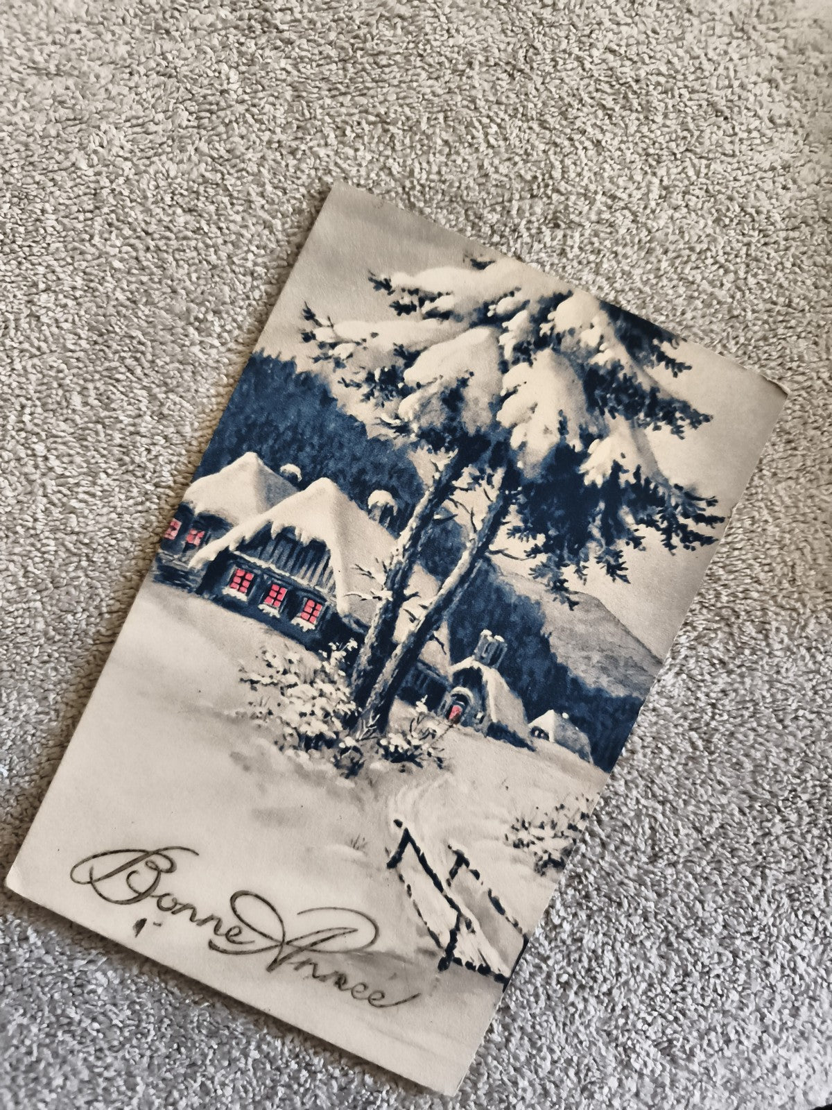 Carte postale illustrée Bonne Année hiver neige village CPA