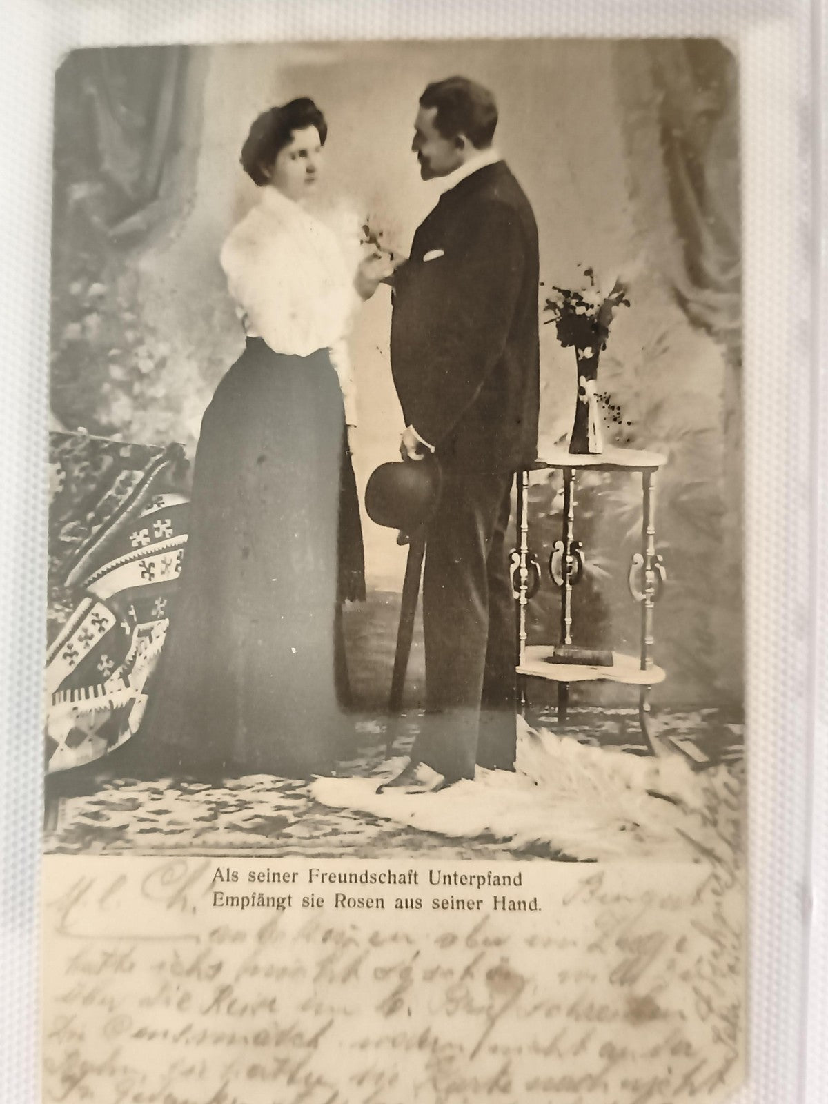 Carte postale ancienne romance début XXe scène élégante CPA photo vintage