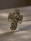 Pendentif vintage croix métal années 50, bijouterie ancienne, relief perlé