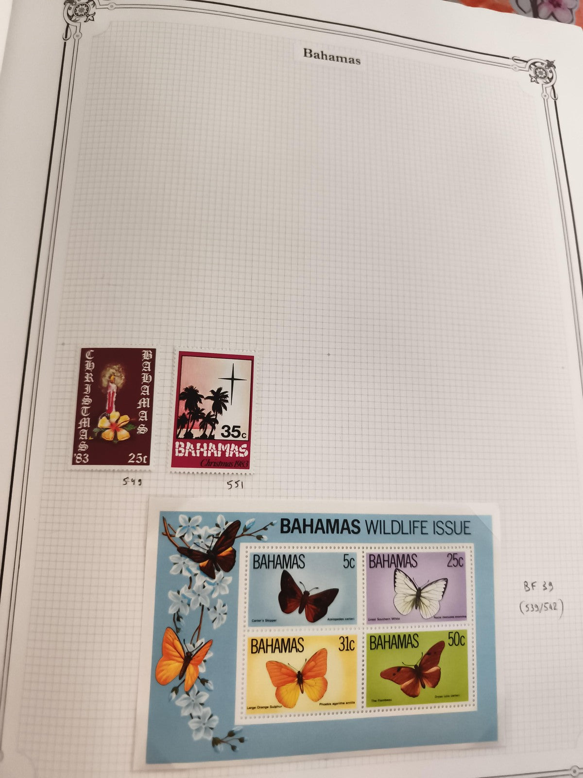 Timbres anciens Bahamas 1983 + bloc papillons BF 39, lot philatélie vintage
