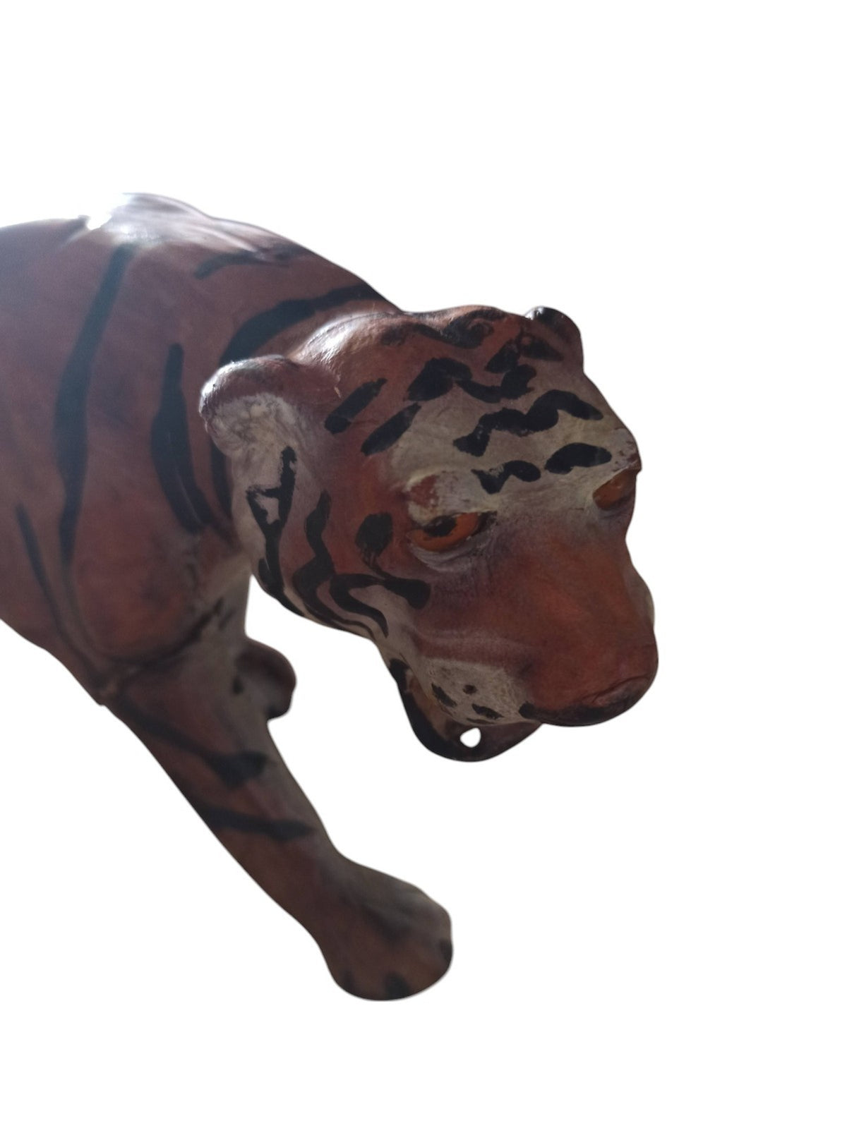 Tigre décoratif papier mâché ancien, sculpture vintage début XXe, figurine art p