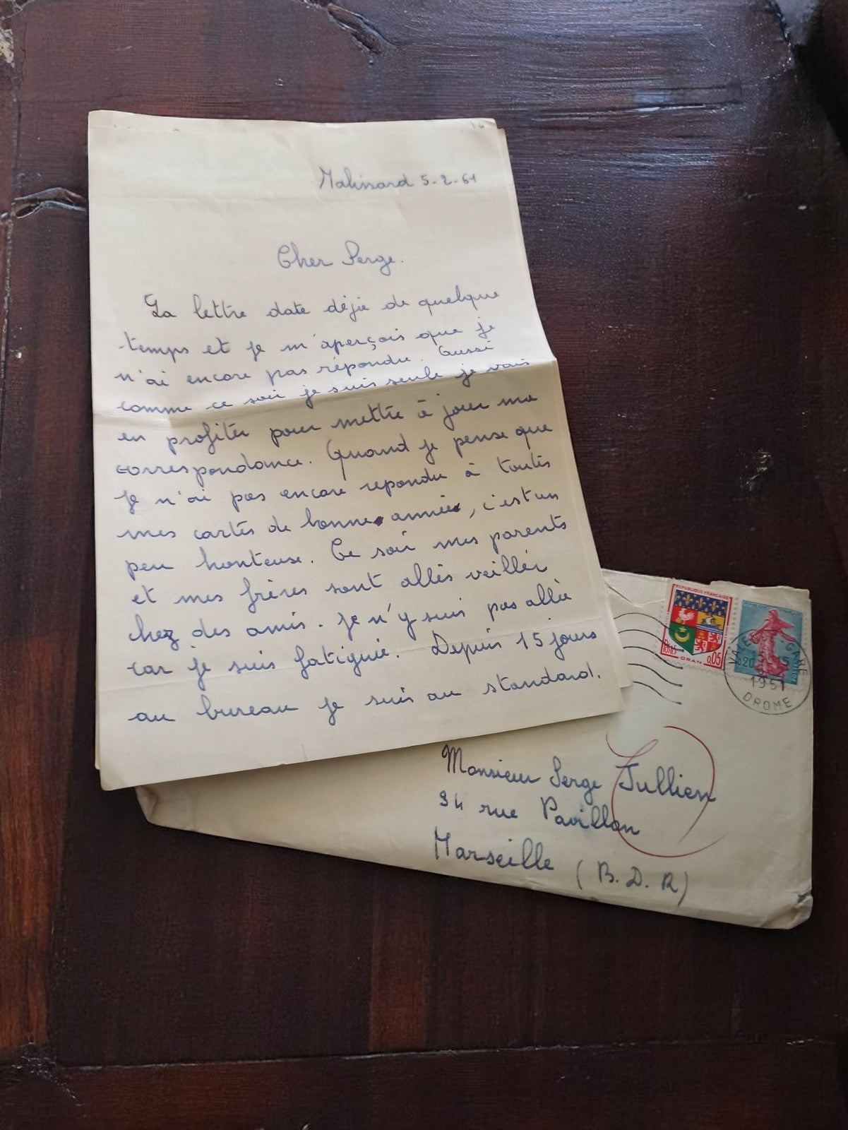 Lettre manuscrite ancienne 1964 Marseille + enveloppe timbrée vintage