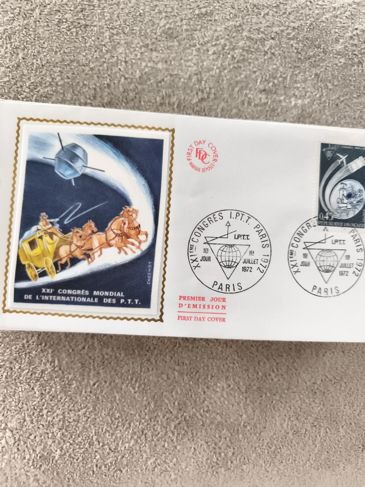 Lettre FDC 1972 XXIe Congrès IPTT Paris timbre spatial ancien philatélie