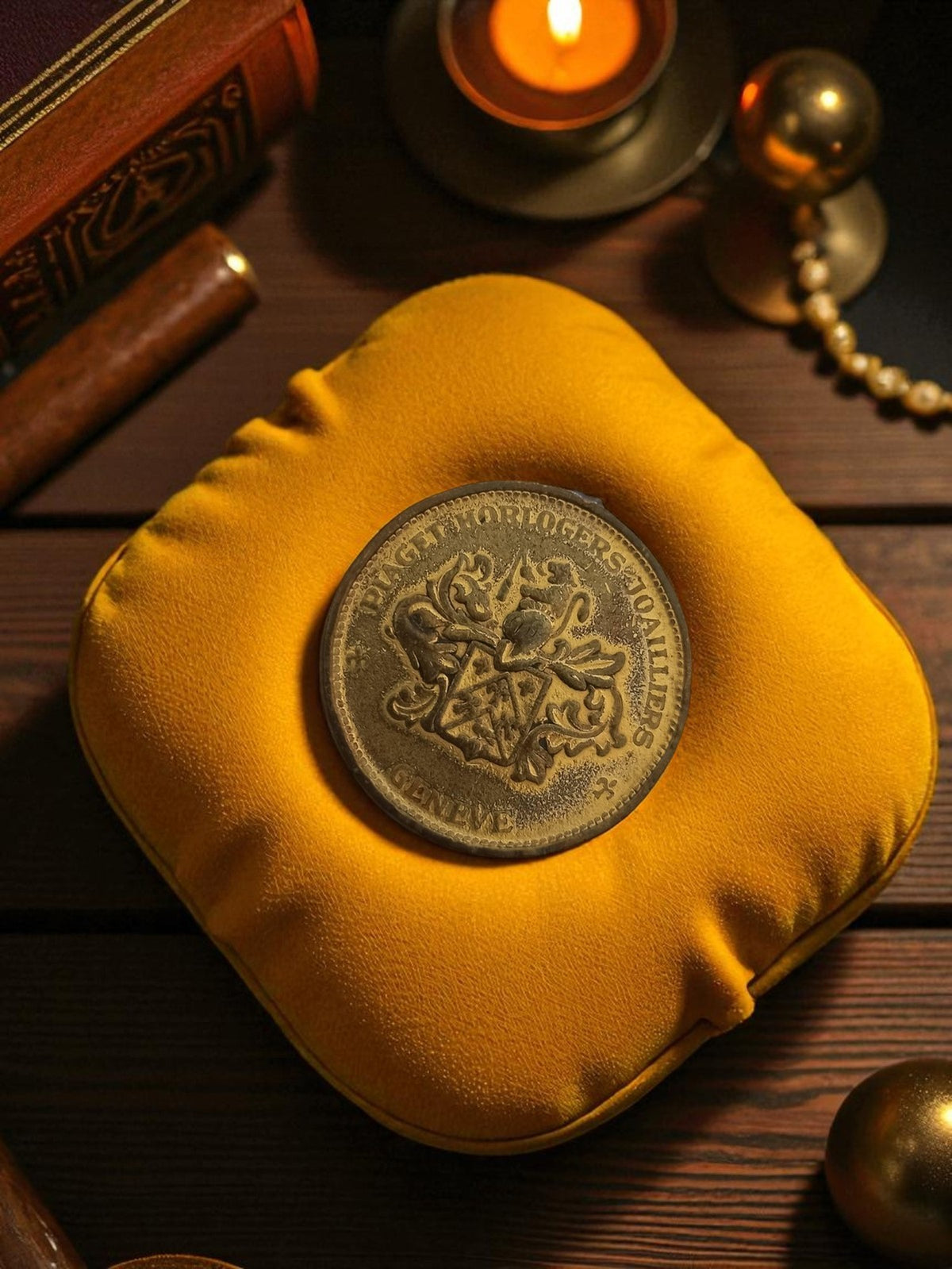 Médaille ancienne Piaget Genève horlogers joailliers vintage décor héraldique