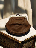 Porte-monnaie vintage années 70 cuir marron fermoir métal rétro