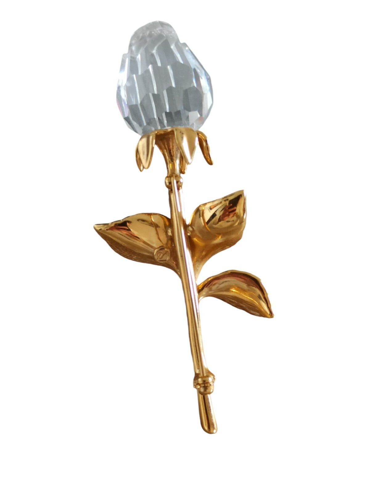 Broche vintage rose cristal doré fleur, bijou ancien signé, épingle rétro