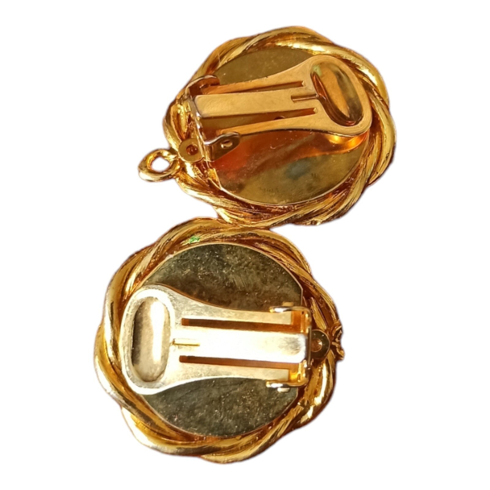 Boucles d’oreilles vintage années 70 dorure métal, clips ronds ajourés rétro