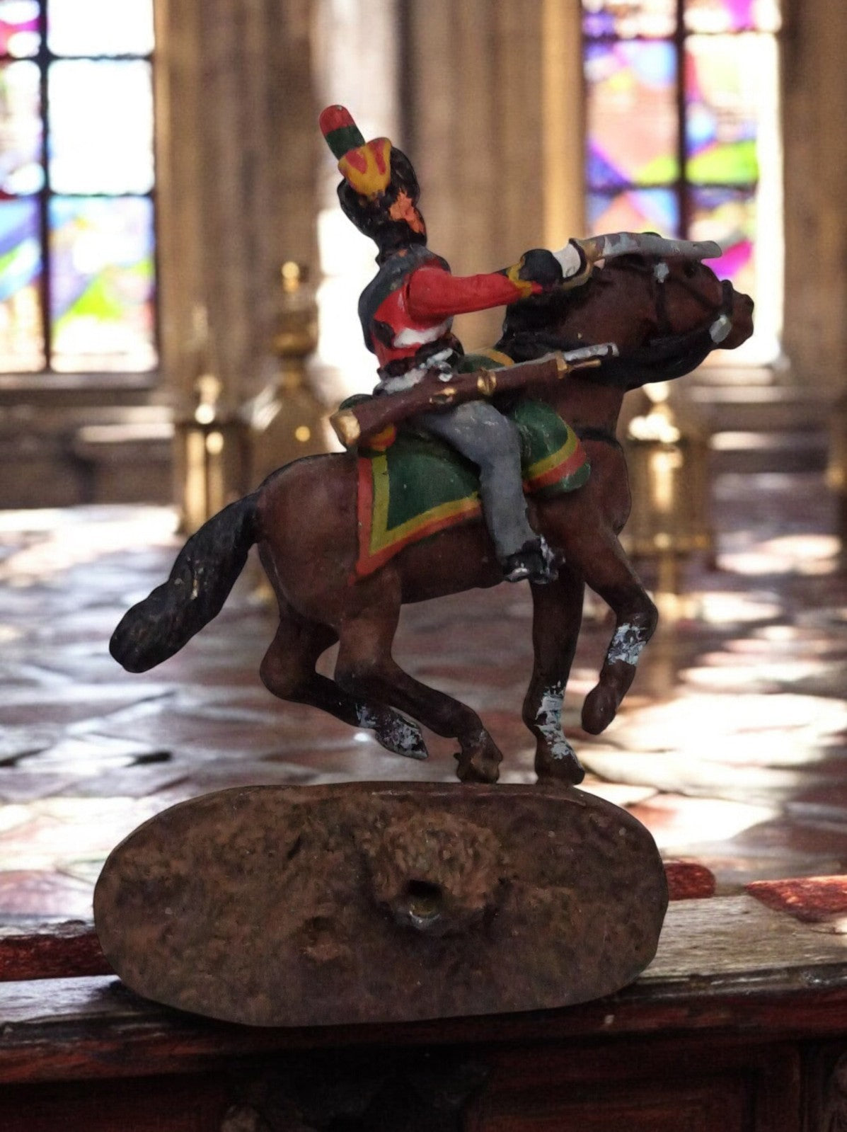 Figurine plomb soldat napoléonien à cheval vintage, cavalier armée Empire