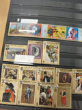 Lot de timbres illustrés thématiques, divers pays, motifs artistiques et sportif