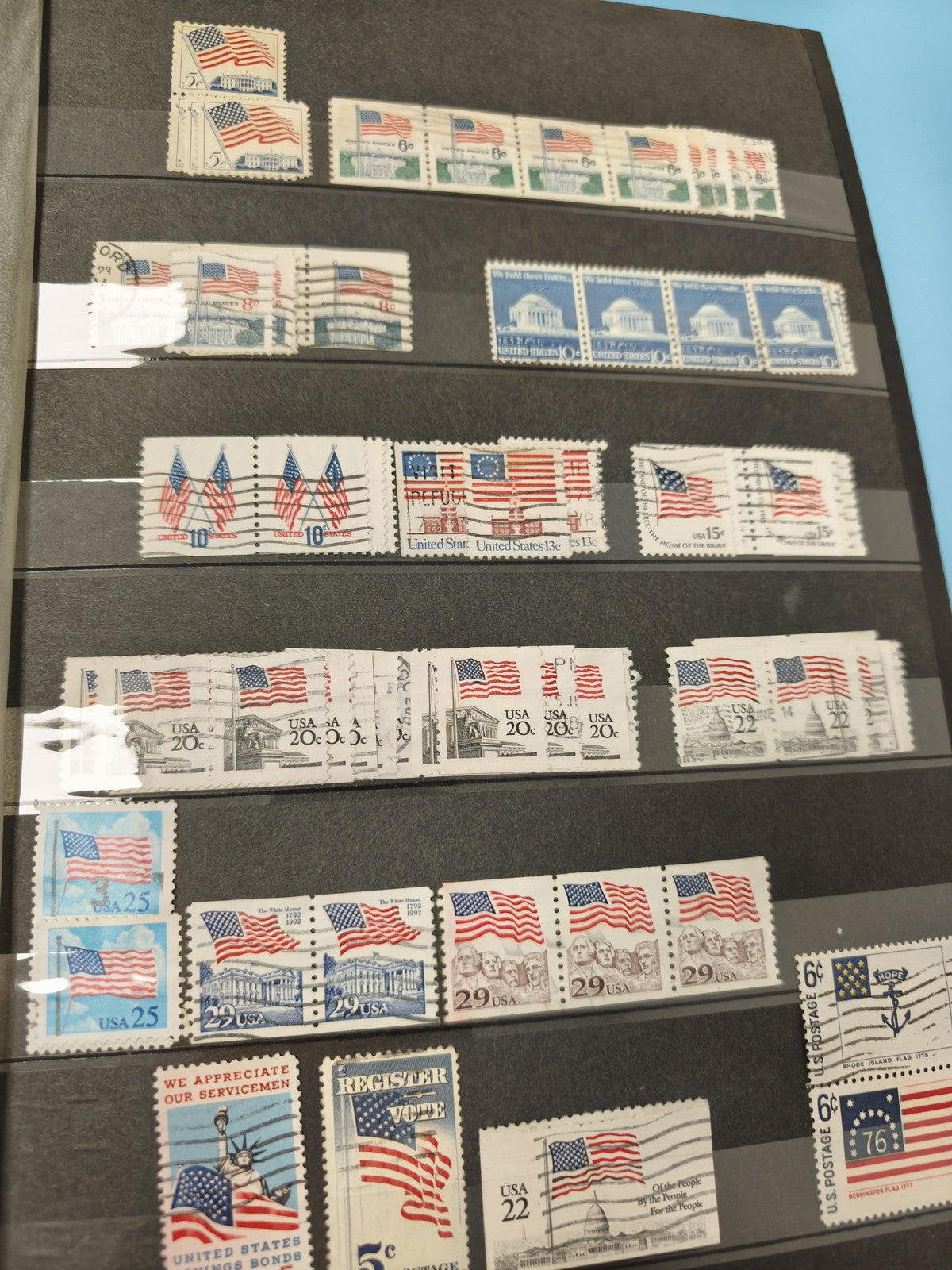 Lot anciens timbres USA oblitérés drapeau américain philatélie collection