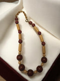 Collier vintage perles bordeaux et beige rétro ancien, bijou fantaisie original