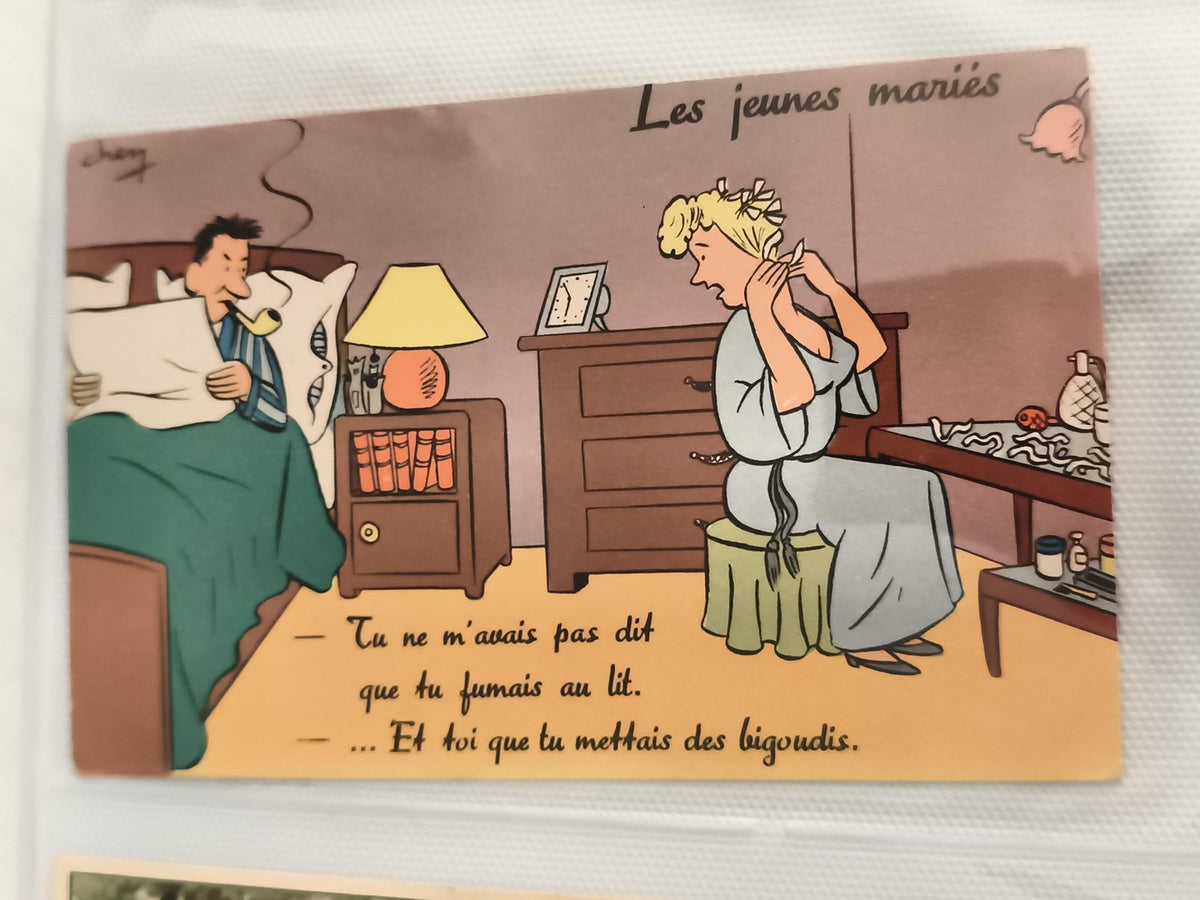 Carte postale ancienne illustrée humour Les jeunes mariés bigoudis