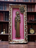 Cadre religieux catholique ancien bronze d’art moulage main Vierge à l’Enfant