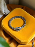 Bague vintage rétro, finition argentée, motif pierre bleue, taille 56, fantaisie