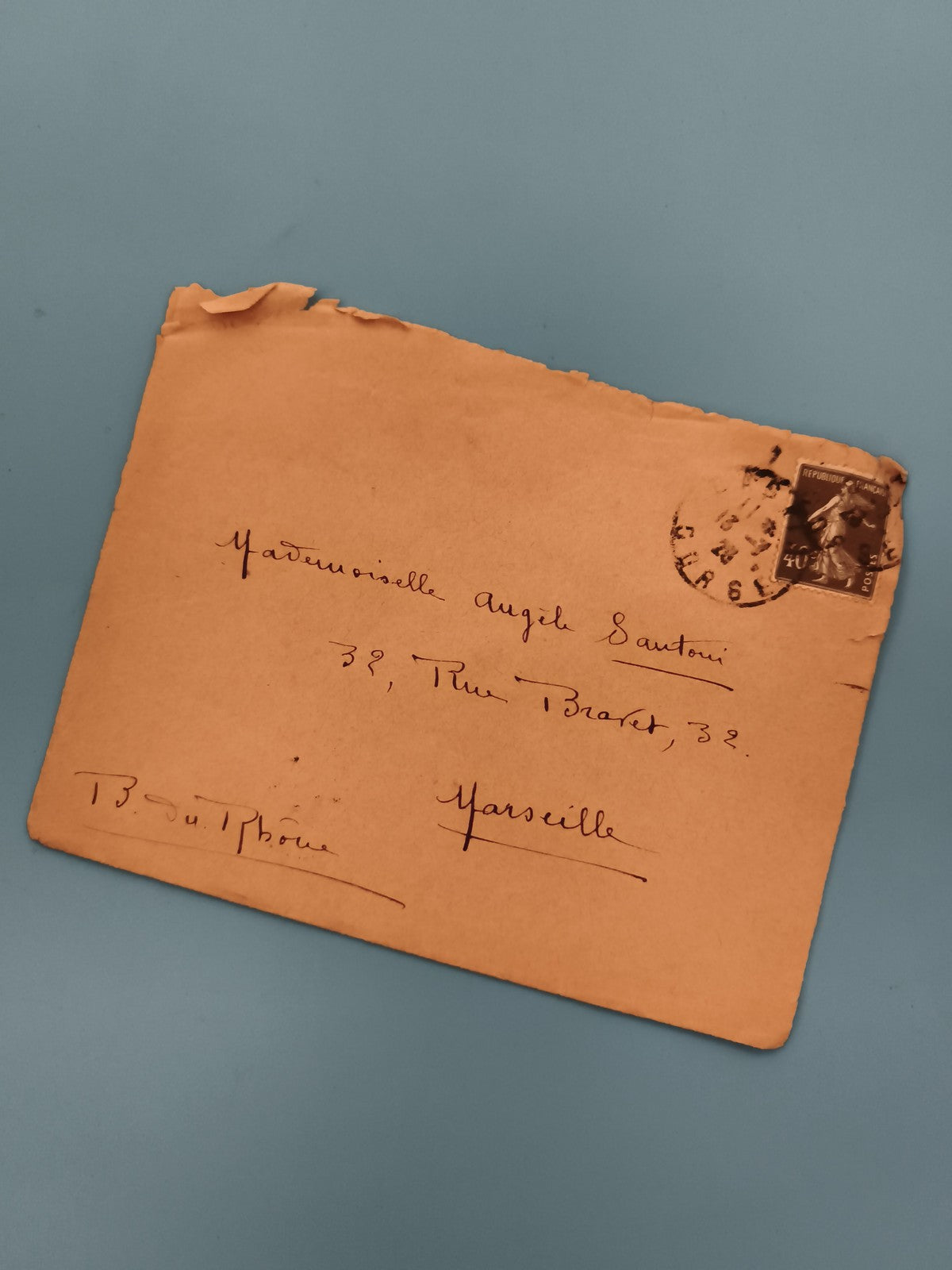 Lettre ancienne affranchie timbre Marianne 40c manuscrite Marseille philatélie