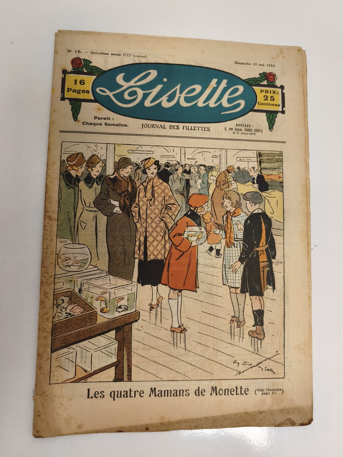 Ancien journal Lisette 1935, Journal des fillettes, couverture illustrée