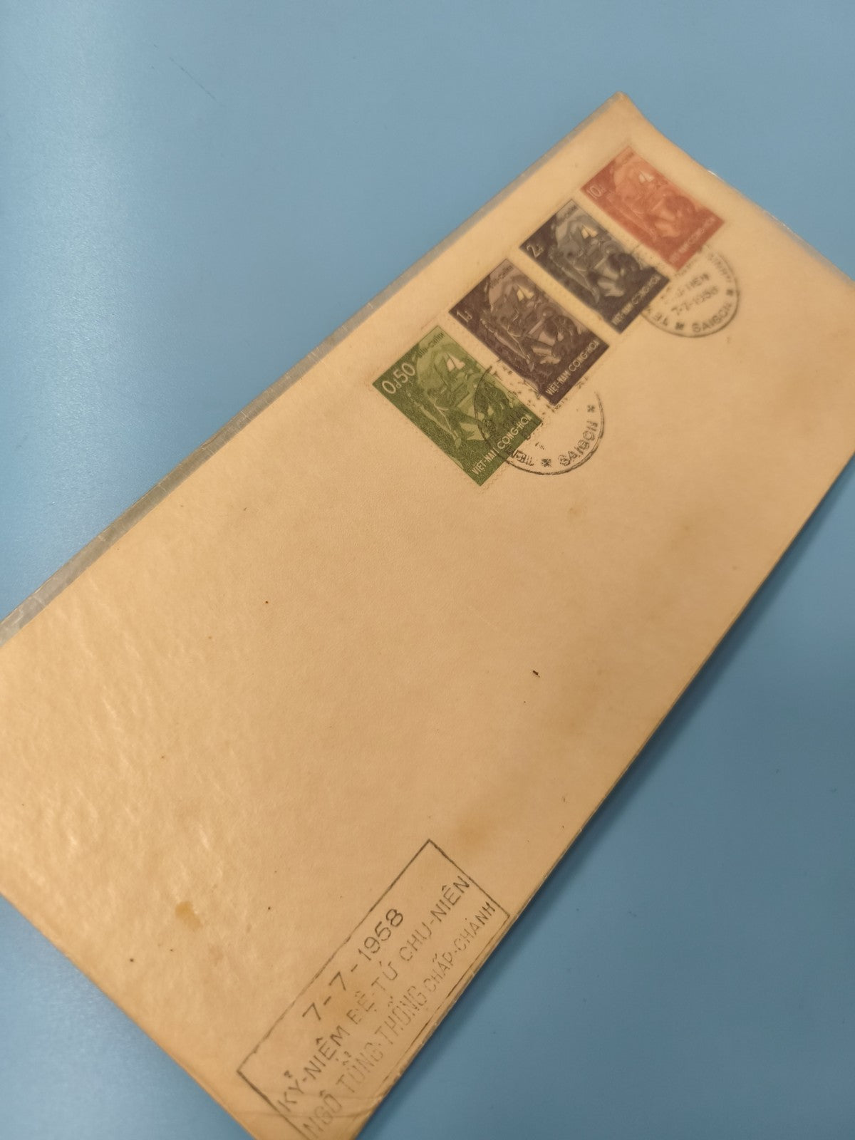 Ancienne enveloppe timbrée 1958 Vietnam oblitérée, philatélie collection